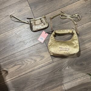 Juicy Couture Gold Sequin Clutch and Wristlet Set